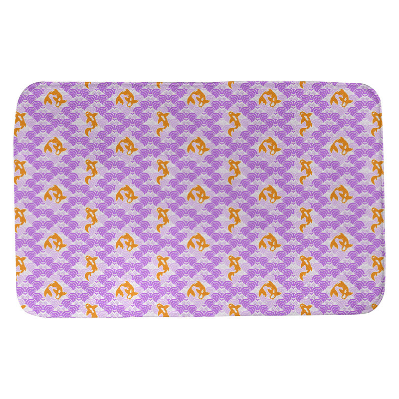 Tapis pour salle de bain à poissons vagues koi Leffel, l 21 po x L 34 po, Mauve