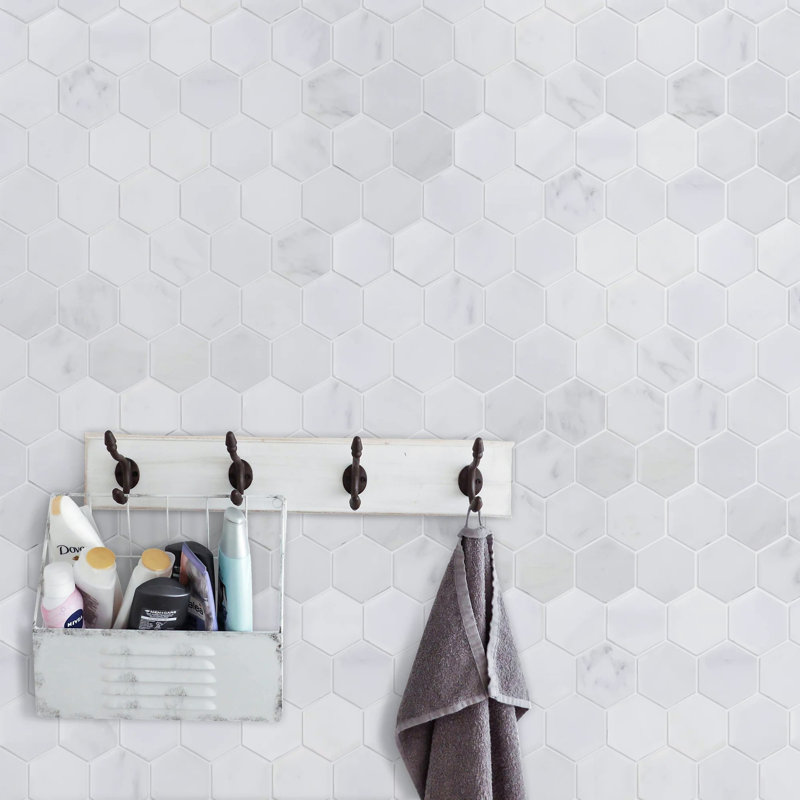 Carreaux de mosaïque en marbre blanc oriental adouci de 30,5 x 30,5 cm (12 x 12 pouces) pour murs et sols, Gris foncé / Crème