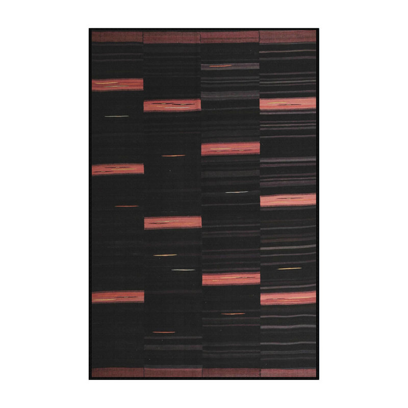 Tapis de zone noir/orange contemporain, Rectangle 7 pi x 9 pi