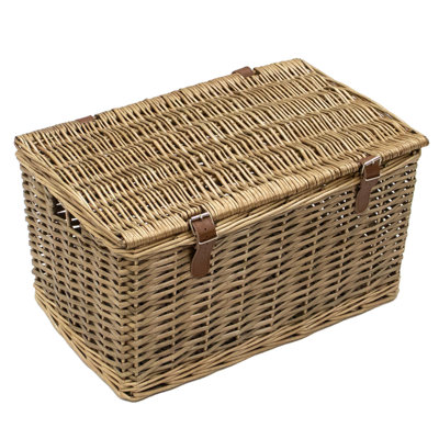 Buff Wicker Hampers with Faux Leather Straps