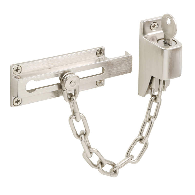 Garde-porte à chaîne à clé Prime-Line, fabrication en acier et moulé sous pression (paquet unique), Nickel satiné
