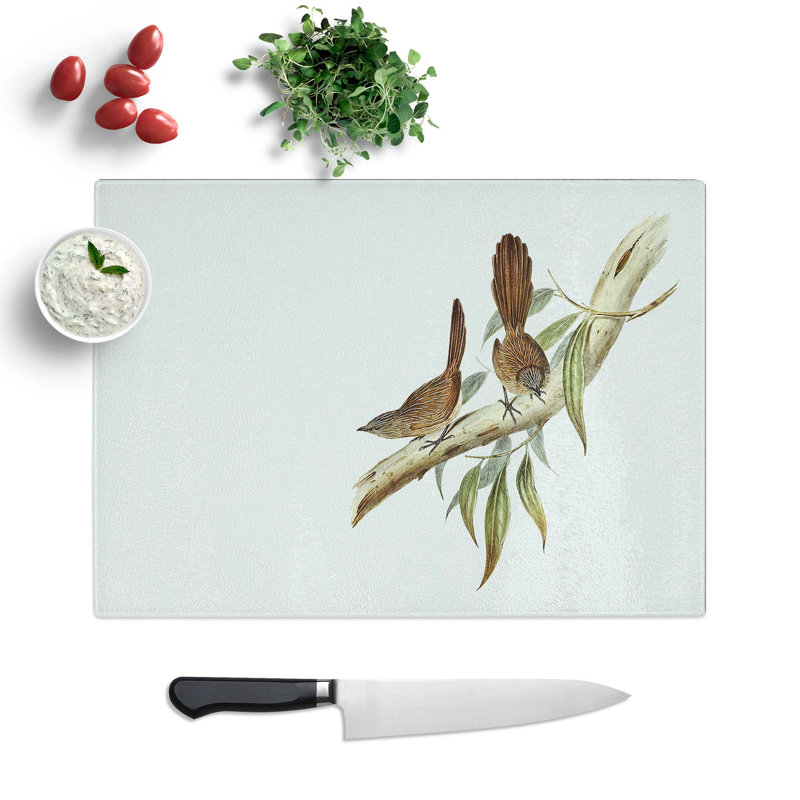 Glass Large-Tailed Wrens by Elizabeth Gould Chopping Board, 39 cm W x 28.5 cm L