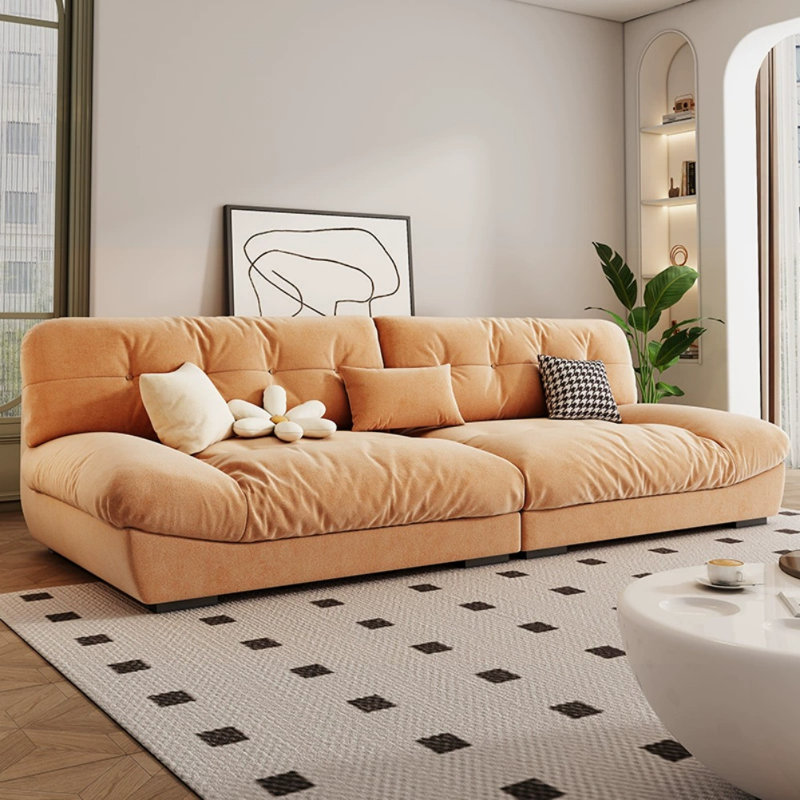 Canapé simple en tissu décontracté, Orange, H 27,5 po x l 118,1 po x P 41,3 po, 4