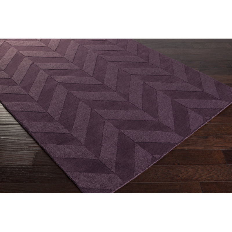 Tapis décoratif mauve en laine fait à la main Zora Chevron, Tapis de couloir 2 pi 3 po x 14 pi