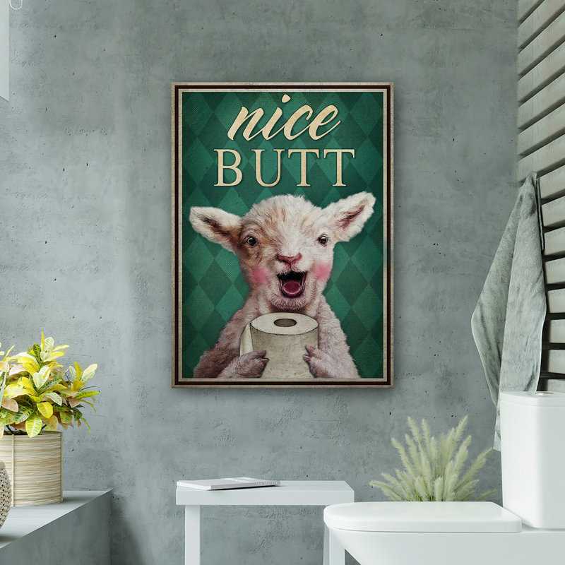 Mouton - jolie toile tendue avec toile tendue - décor d'illustrations de salle de bain et de lessive, blanc et vert foncé