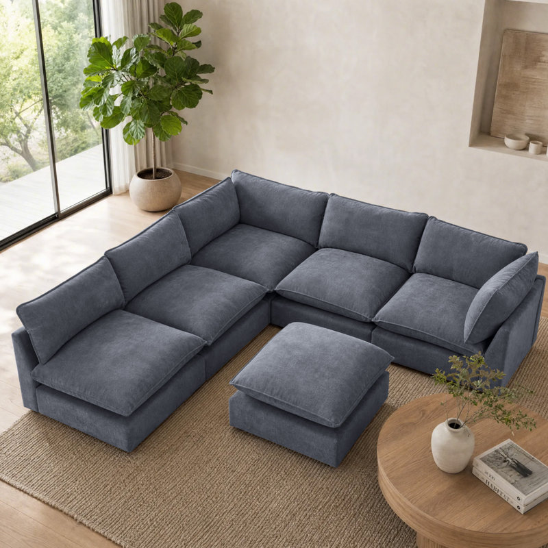 Canapé modulaire surdimensionné à 6 places Annamaria, Blue Grey Chenille