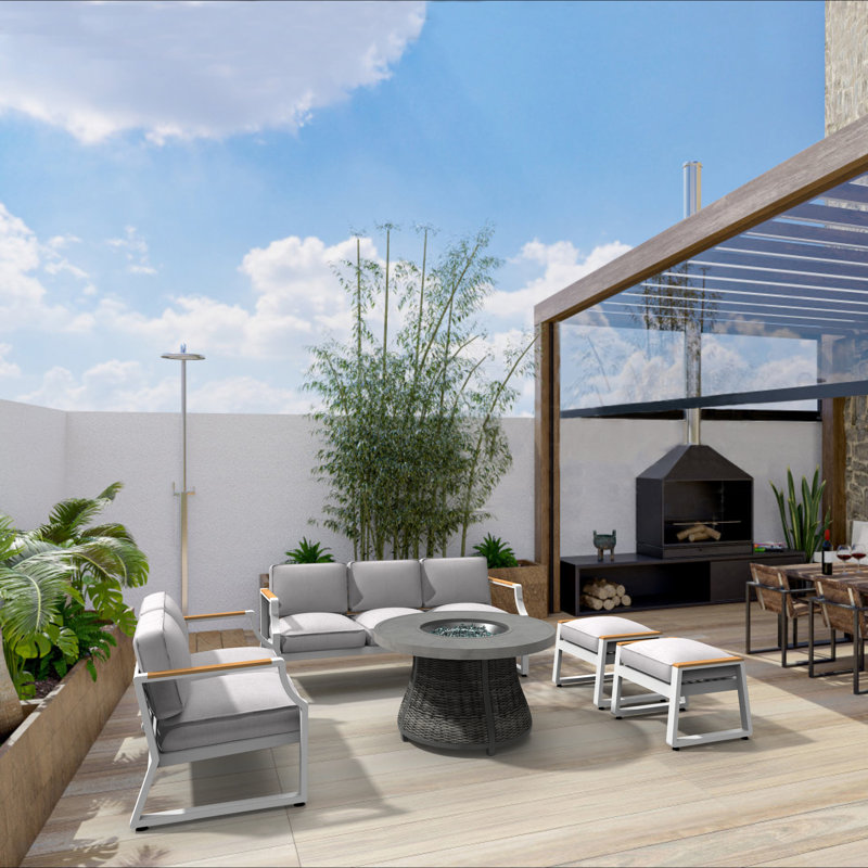 Kimmika 7 - Person Patio Conversation Set with Cushions, Gray/White