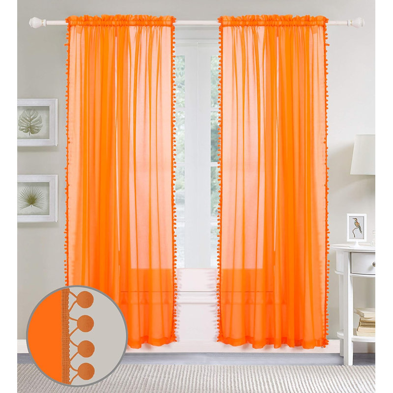 Aeian Semi Sheer Curtain Pair, 40" W x 84" L, Orange