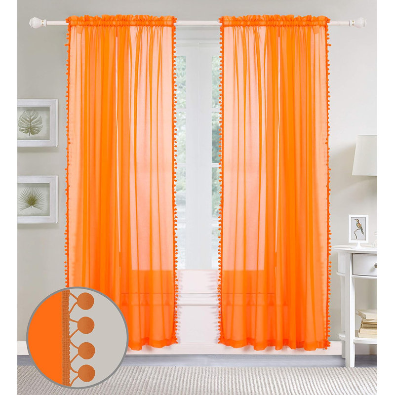 Aeian Semi Sheer Curtain Pair, Orange, 60" W x 84" L