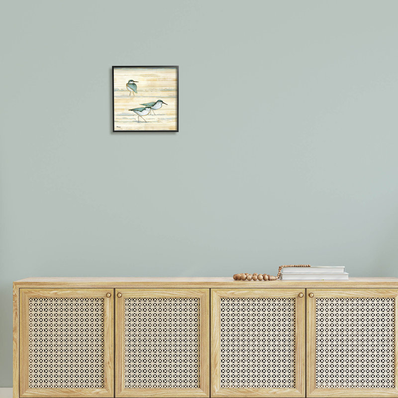 «Oceanside Sandpipers Beach Birds» par Paul Brent - peinture sur bois, Giclée encadrée noir minuit
