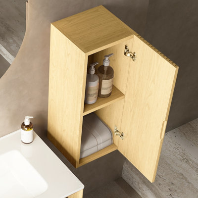 Bathroom Vanity Side Cabinet, Oak Color, And Modern For 12" , With Soft Close Damper Shelf