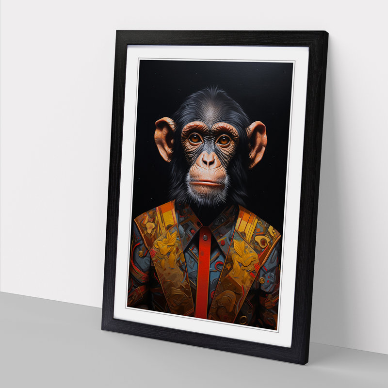 Monkey Hard Edge Painting - Single Picture Frame Print on Wood, 46cm H x 34cm W x 2cm D, Black Framed