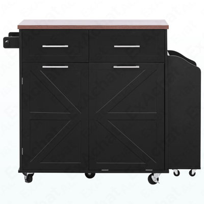 47.2" Farmhouse Kitchen Island With Drop Leaf, Kitchen Storage Island With Removable Side Racks, Two Drawers, Rolling Kitchen Cart On Wheels With Towel Rack, For Home, Kitchen, Dining Room, Black