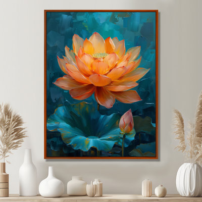 «Vibrant Orange and Blue Lotus Bloom II», impression d'art mural Lotus
