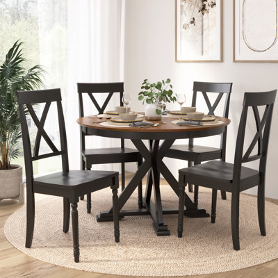 Sterling 45W Round Trestle Dining Table With 4 Cross Back Dining Chairs