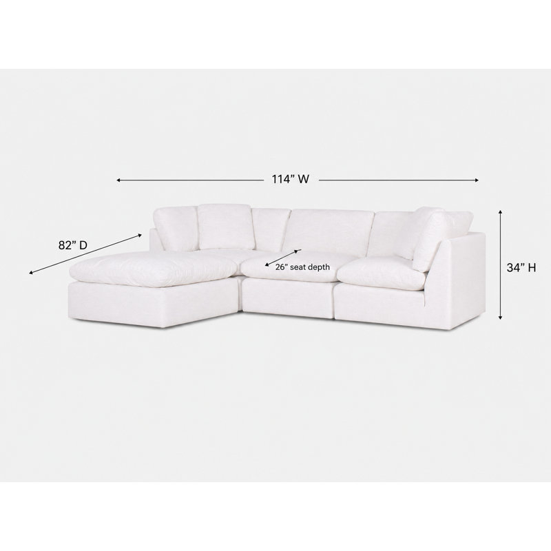 Cloud-Style Performance Fabric Sectional Sofa with Movable Ottoman