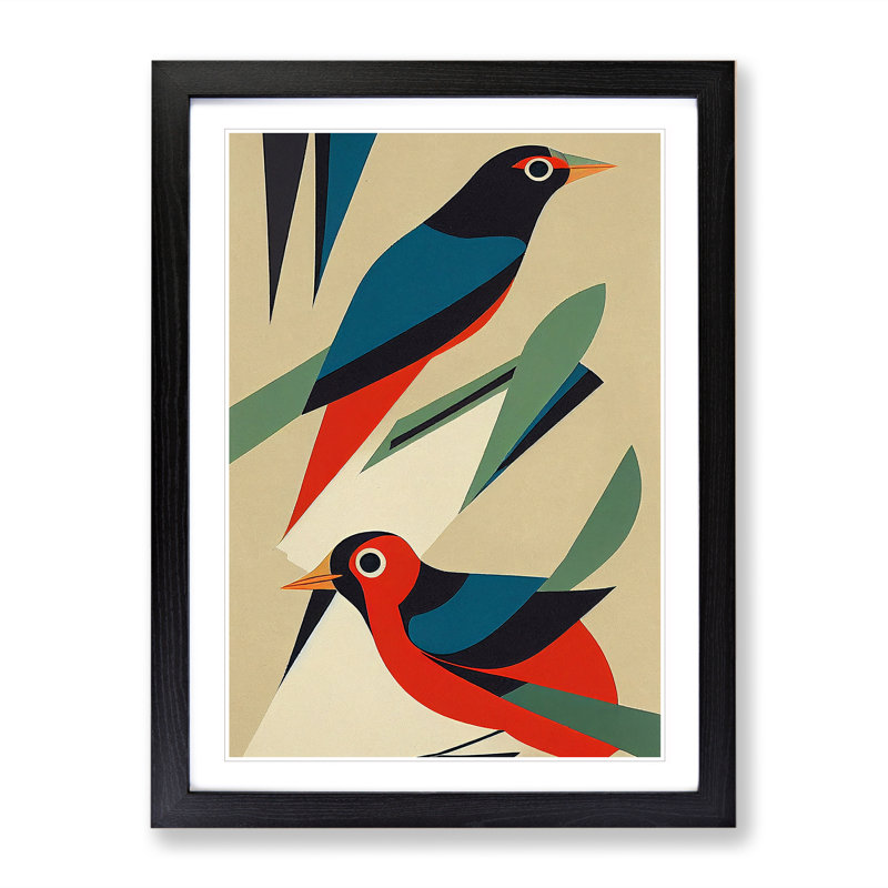Pair Of Birds No.3 Abstract - Single Picture Frame Print, 64cm H x 46cm W, Black