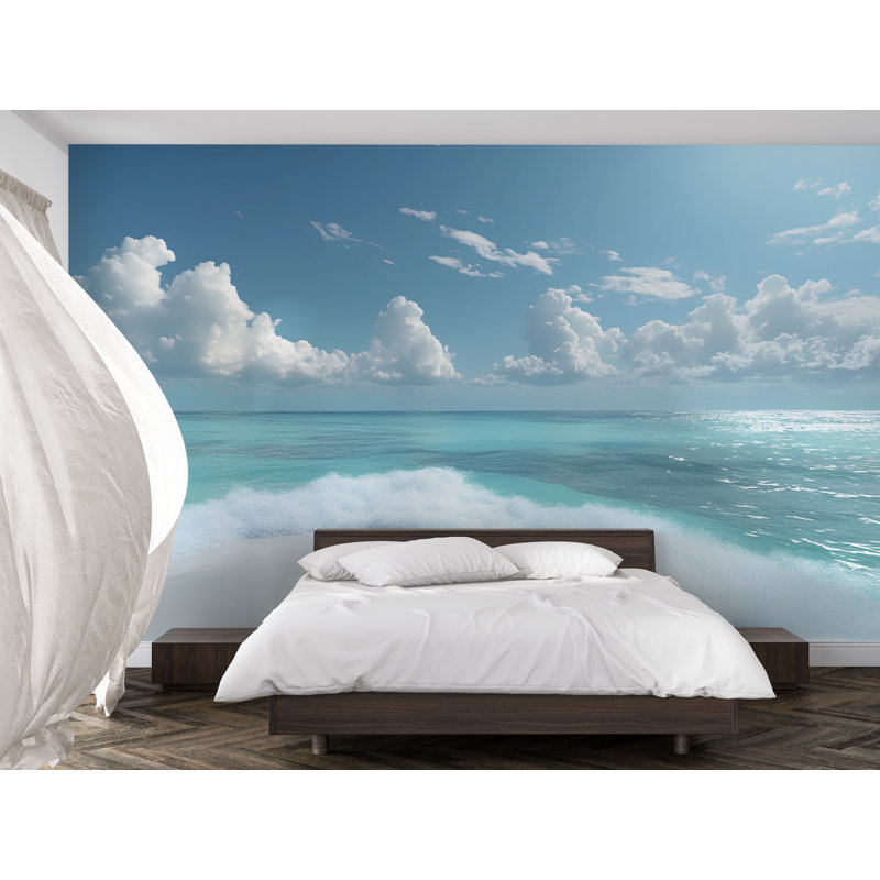 Papier peint Calm Turquoise Ocean - Sand Beach, L 144 po x l 100 po, Non tissé