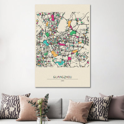 Guangzhou, China Map 1 Piece Wrapped Canvas Wall Art