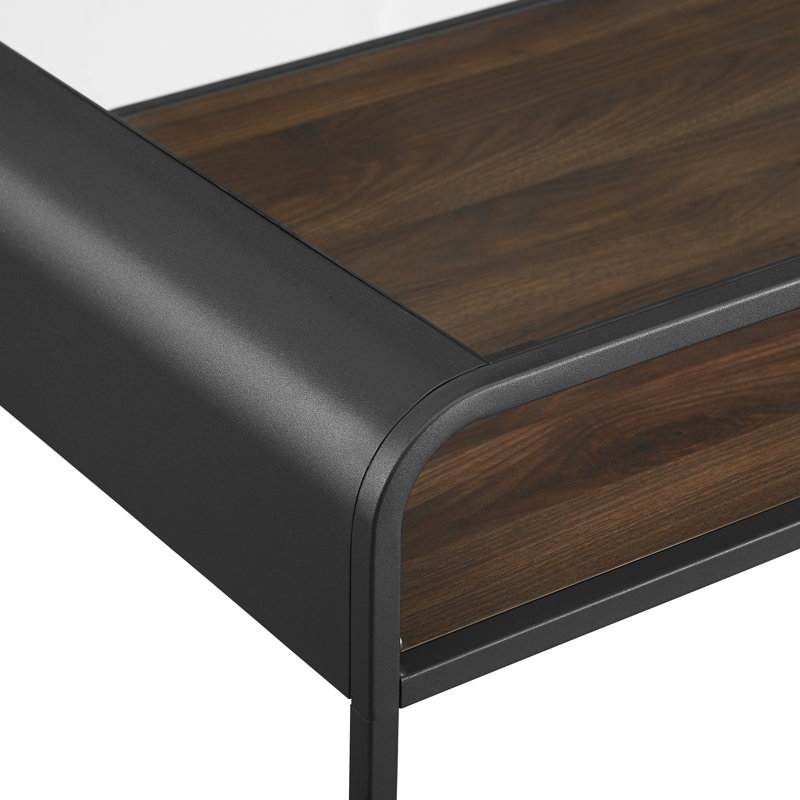 Pomona Glass Top Coffee Table, Dark Concrete/Reclaimed Barnwood