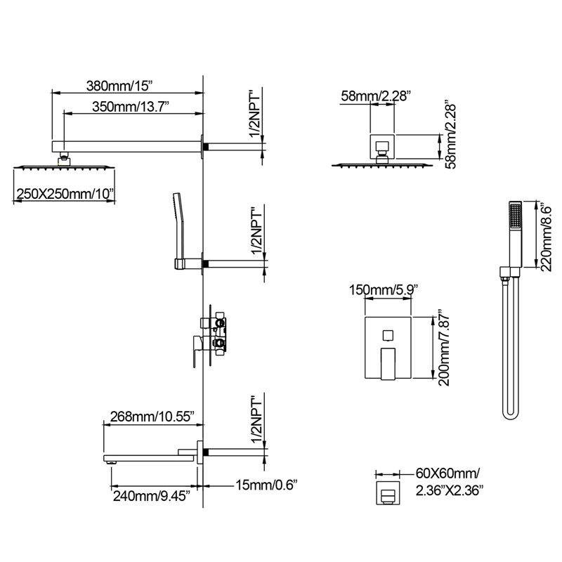 Complete Shower System with Rough in-Valve, Matte Black