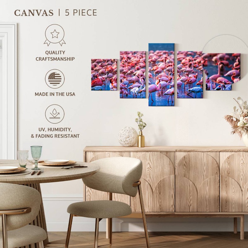 Flamingos In Water, 42" H x 92" W