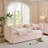 Daybed with Trundle Twin Size Sofa Bed No Box Spring Needed, with USB Port and Adorable Wave Shaped, Linen Fabric-13196780