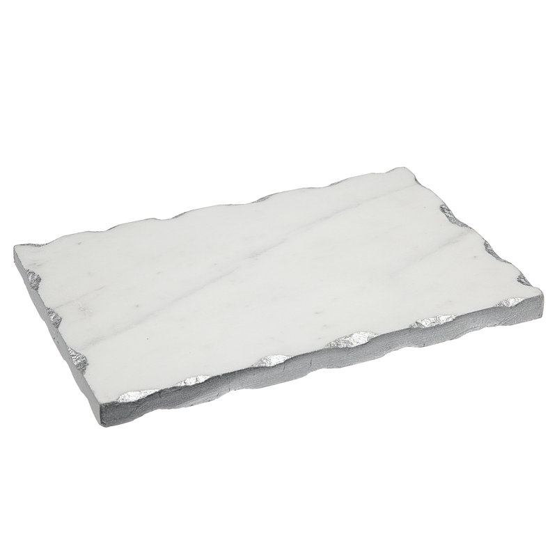 Petit plateau de service en marbre Alina, Blanc / argent
