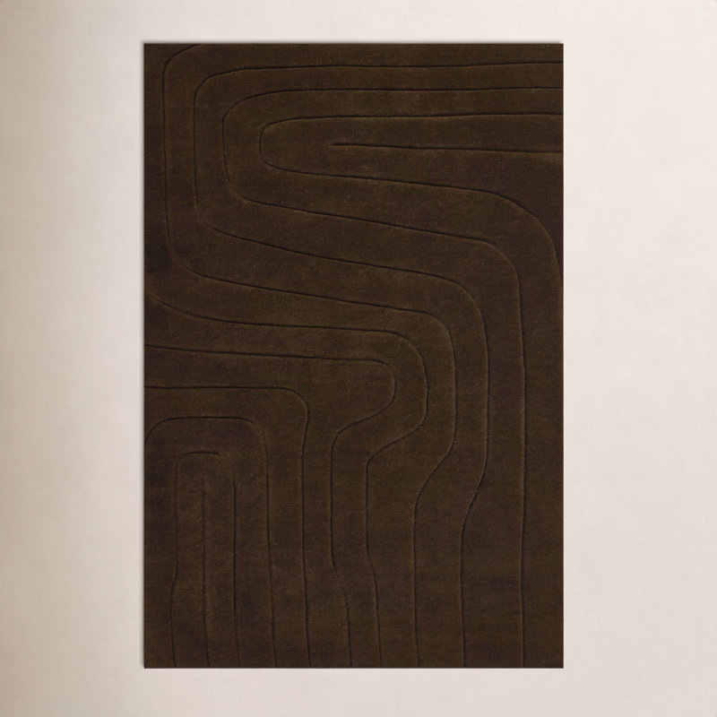 Aelin Geometric Hand Tufted Wool Brown Area Rug, Rectangle 5' x 8'