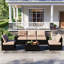 Ensemble de meubles de patio 6 pièces, avec coussins et table basse en verre, ensemble de canapé modulaire en osier de rotin Pe-571211264