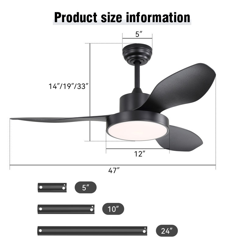 Ventilateur de plafond 47 pouces avec lumière DEL 22W et moteur à courant continu réversible à 6 vitesses pour la chambre à coucher