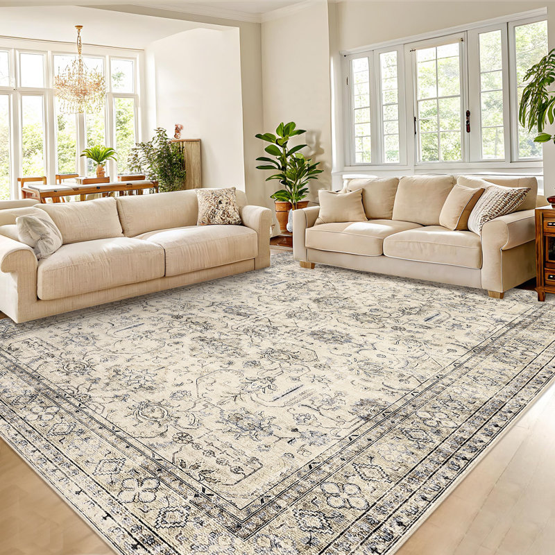 Vintage Area Rug 6x9 Non Slip Washable Rugs Traditional Distressed Retro Carpet Retro Floral Mat for Dining Room Bathroom Kitchen