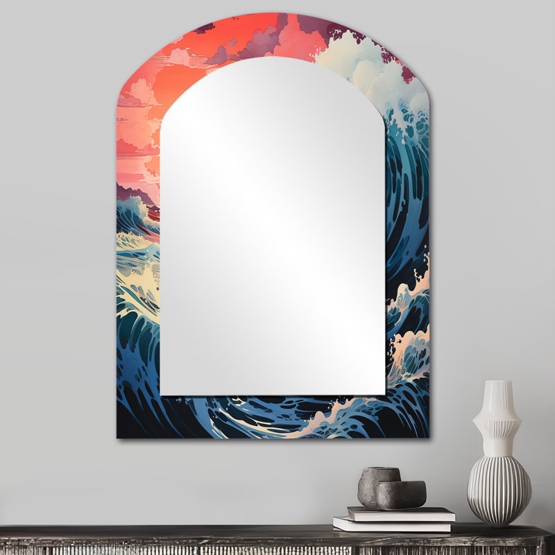 «Dramatic Ocean Waves II», miroir mural décoratif asymétrique Coastal, 34 po x 25 po