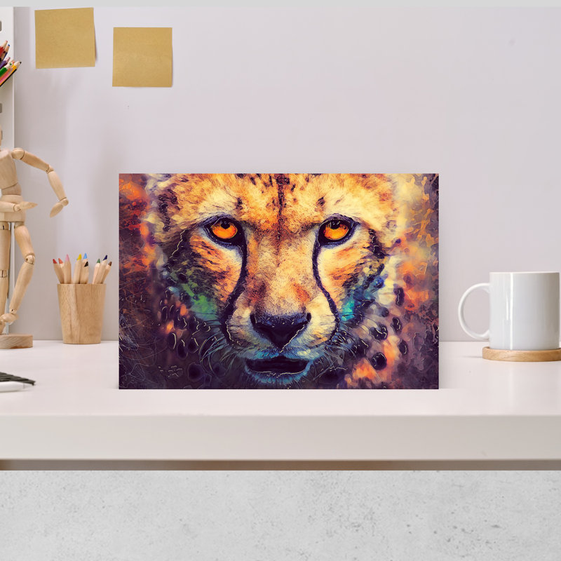 «Vibrant Cheetah Portrait», art mural contemporain, 12" H x 18" W
