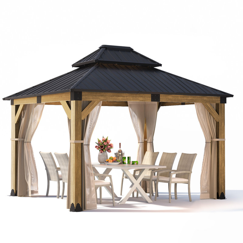Solid Patio Gazebo, Wood, 10 Ft. H x 12 Ft. W x 10 Ft. D