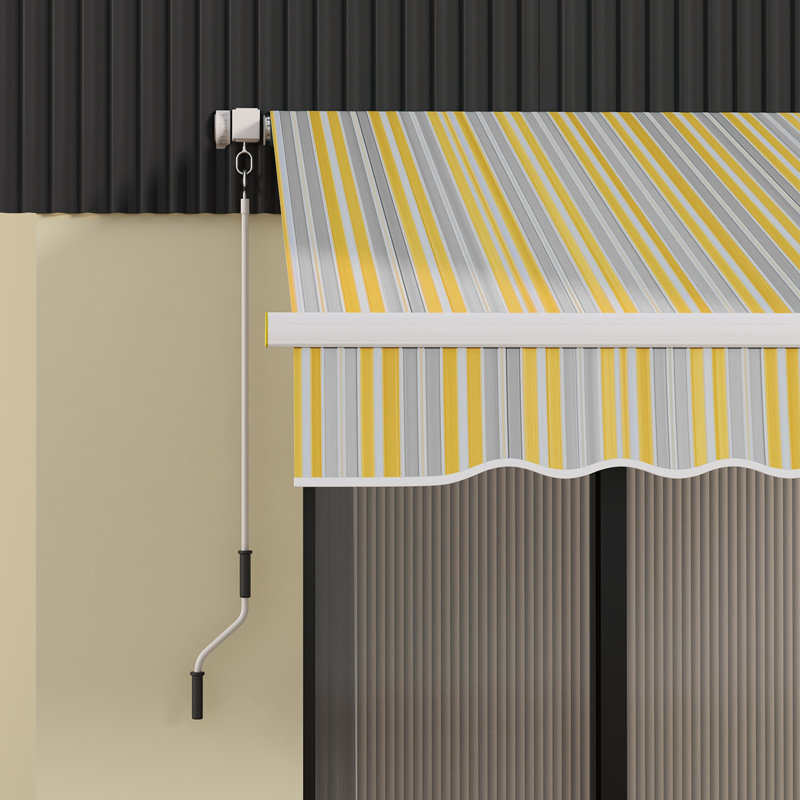 Auvent de terrasse rétractable en polyester Outsunny, Jaune / rayé gris, H 49,2 po x l 98,4 po x P 78,7 po