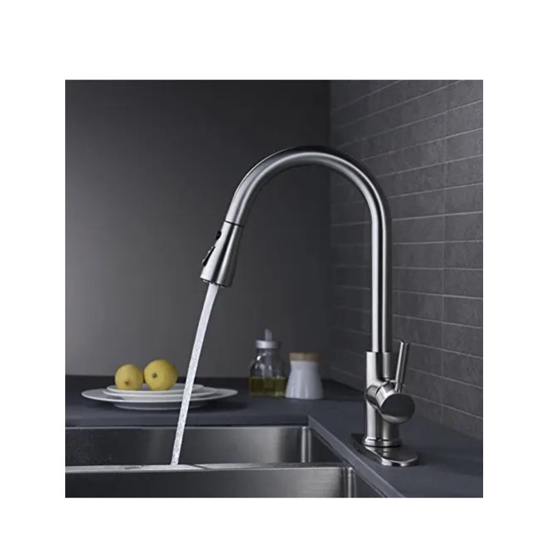 Robinet de cuisine A | M Aquae 304 en acier inoxydable noir mat et noir, Argent