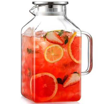 Carafe en verre 1 gallon avec couvercle et bec verseur, carafe en verre borosilicaté pour boissons chaudes / froides, pichets d'eau avec poignée pour réfrigérateur, très grand pichet pour thé glacé, café, jus, boisson