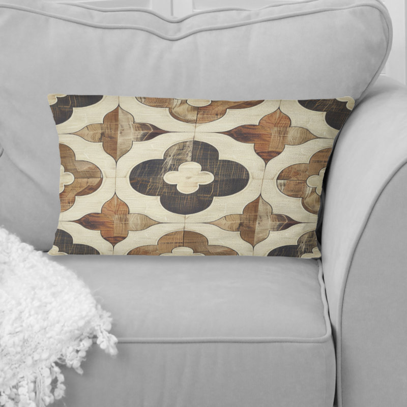 Coussin brun à motif quadrilobe I - Mid-Century