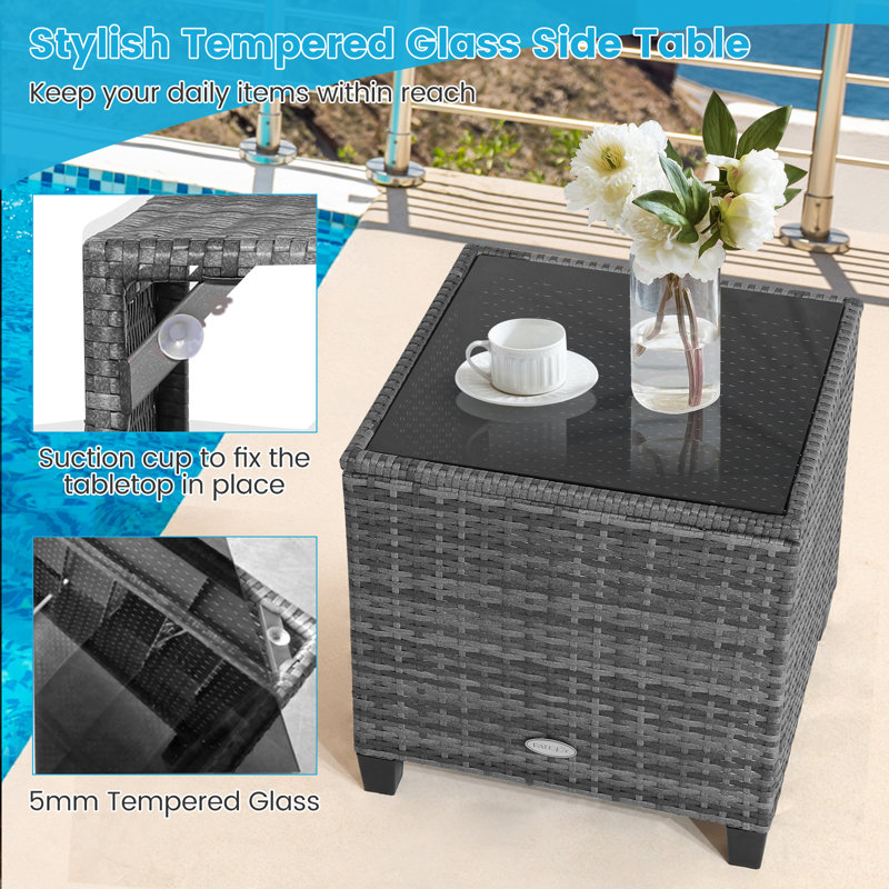 Patiojoy Wicker 2 - Person Patio Conversation Set with Cushions, Gray