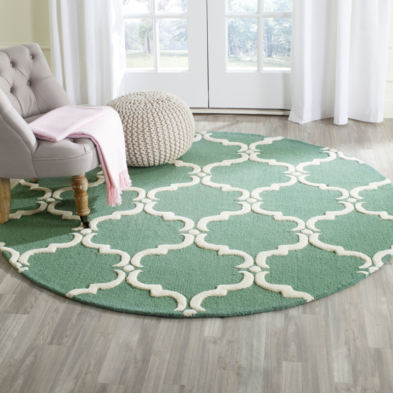 Lockeford Hand Tufted Wool Geometric Rug, Round 6'