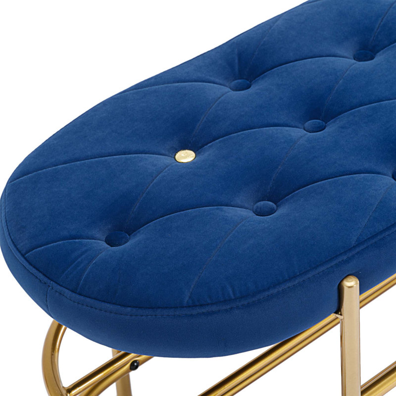 Banc de rangement en velours Rosheda, Bleu marine