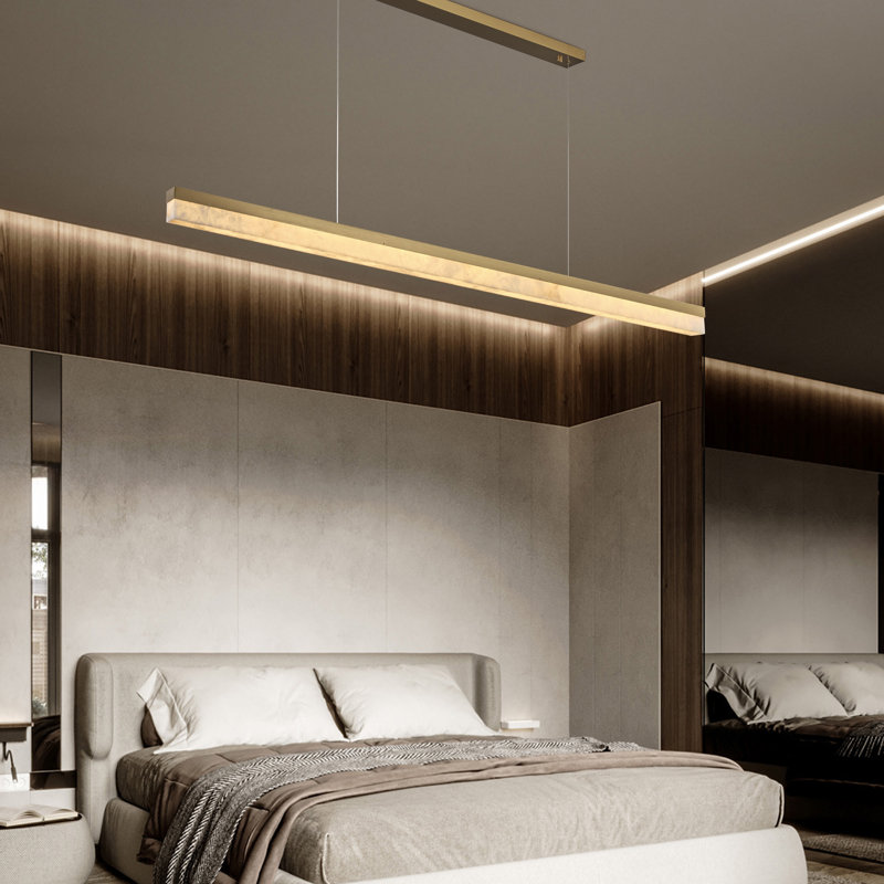 Lustre moderne 70,8 "avec abat-jour albâtre pour salle à manger - finition laiton, Laiton