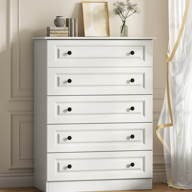 5 Drawer 29.5'' W Wood Modern Drawer Dresser, White