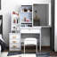 Bureau de coiffeuse avec miroir à lumières réglables - 4 commodes, blanc contemporain et 4 tiroirs