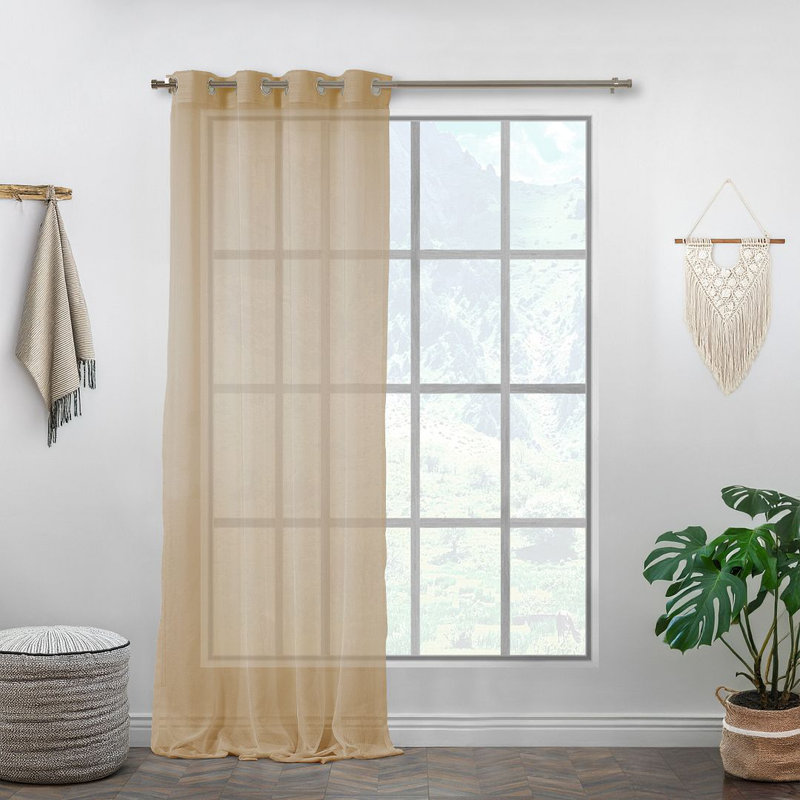 Panneau simple extra long et extra large en faux lin, Brun, L 100 po x L 95 po