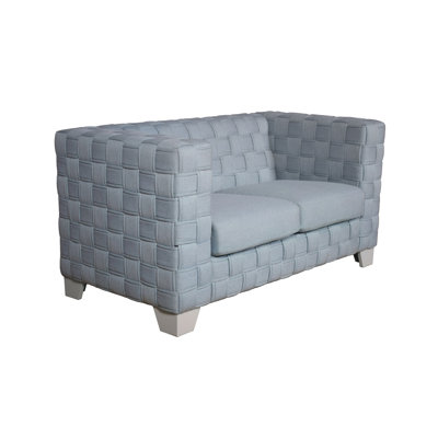 Chenille bleu sarcelle avec garniture blanche - siège à ressorts ensachés, structure en bois, dossier et siège rembourrés serrés, pieds en K, finition de style tissé, matériau en mousse, largeur du siège de 44 po, profondeur de 23 po, hauteur de 19 po, accoudoirs de 31 po