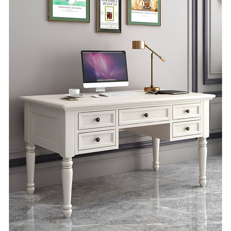 Bureau rétro en bois massif avec cinq tiroirs