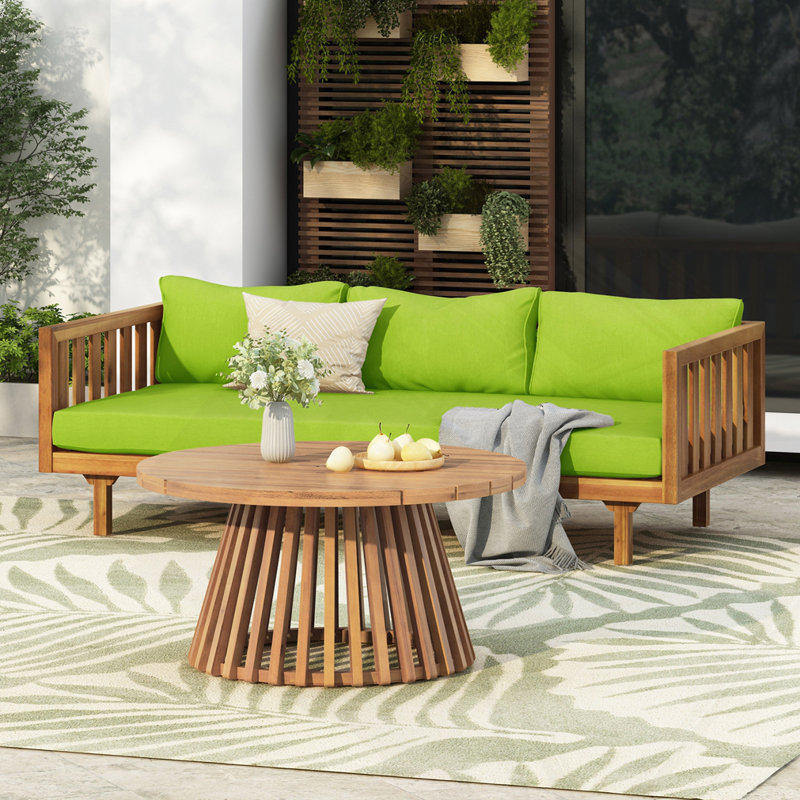 Lit de jour d'extérieur 3 places en bois d'acacia avec table basse, Vert