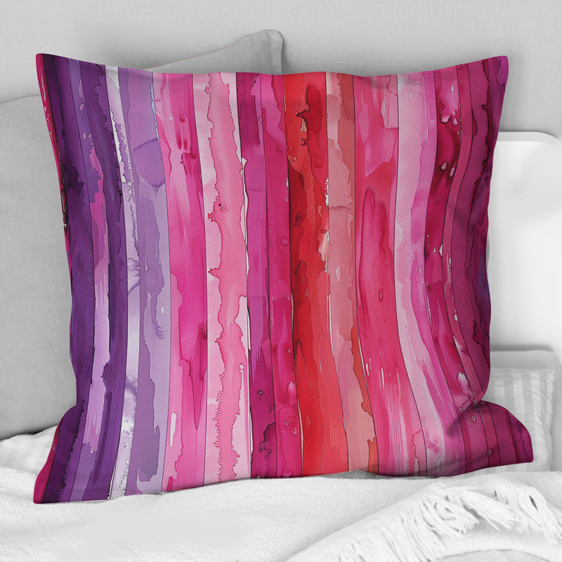 Coussin décoratif rose et mauve à rayures glamour II, H 16 po x l 16 po